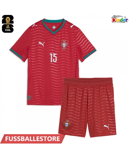 Günstige Portugal Joao Neves #15 Heimtrikotsatz Kinder WM 2026 Kurzarm (+ Kurze Hosen)